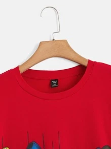 ROMWE PUNK Plus Striped & Figure Graphic Drop Shoulder 2 In 1 Tee - Multicolor - View 3