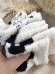 2pairs Random Cow Pattern Fuzzy Crew Socks - Multicolor - View 7
