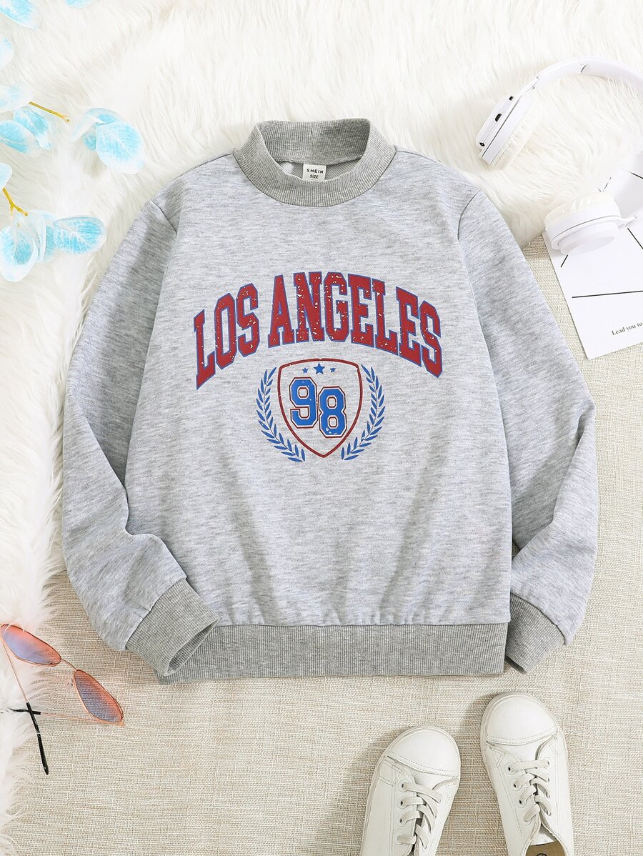 Girls Letter Graphic Mock Neck Sweatshirt - Grey - View 1