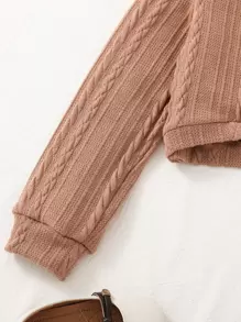 SHEIN Girls Mock Neck High Low Hem Top & Belted Tank Dress - Khaki - View 5