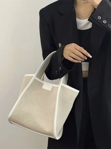 撞色滾邊方包 - 米色 - 查看 2