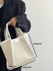 撞色滾邊方包 - 米色 - 查看 4