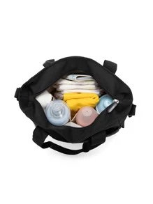 1 件婴儿纯色新款尼龙时尚旅行大容量多功能妈咪包、单肩包、手提包、斜挎包，可挂在婴儿车上，适合日常旅行 - 黑色 - 查看 4