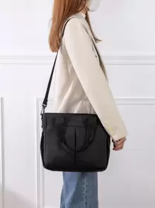 1 件婴儿纯色新款尼龙时尚旅行大容量多功能妈咪包、单肩包、手提包、斜挎包，可挂在婴儿车上，适合日常旅行 - 黑色 - 查看 5