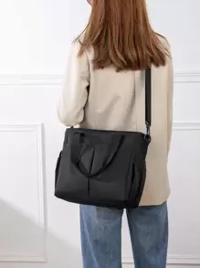 1 件婴儿纯色新款尼龙时尚旅行大容量多功能妈咪包、单肩包、手提包、斜挎包，可挂在婴儿车上，适合日常旅行 - 黑色 - 查看 7