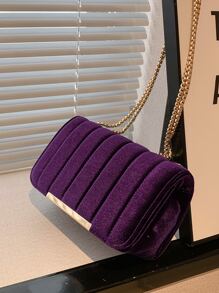 幾何極簡浮雕細節立體拉鍊方形包,適用於商務/上下班/工作/辦公室 - 紫色 - 查看 3