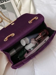 幾何極簡浮雕細節立體拉鍊方形包,適用於商務/上下班/工作/辦公室 - 紫色 - 查看 4