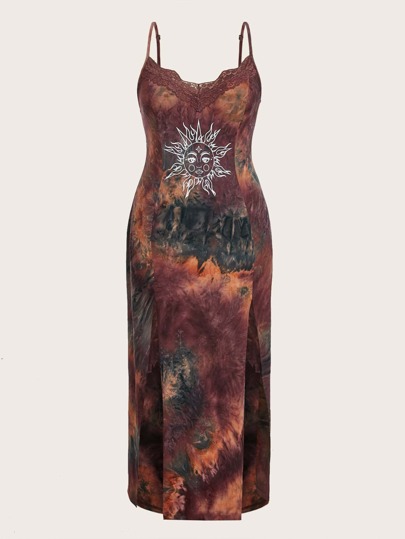 Vestido de tirantes con abertura en el muslo y efecto teñido anudado, sin guantes, para la escuela en verano