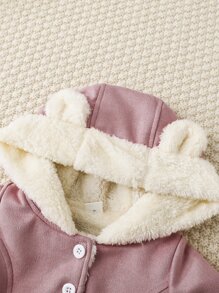 嬰兒雙色3D耳朵設計連帽毛絨內襯仿麂皮外套 - 藕粉色 - 查看 3