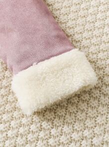 嬰兒雙色3D耳朵設計連帽毛絨內襯仿麂皮外套 - 藕粉色 - 查看 5