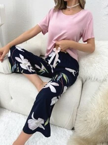 Floral Print PJ Set - Multicolor - View 1