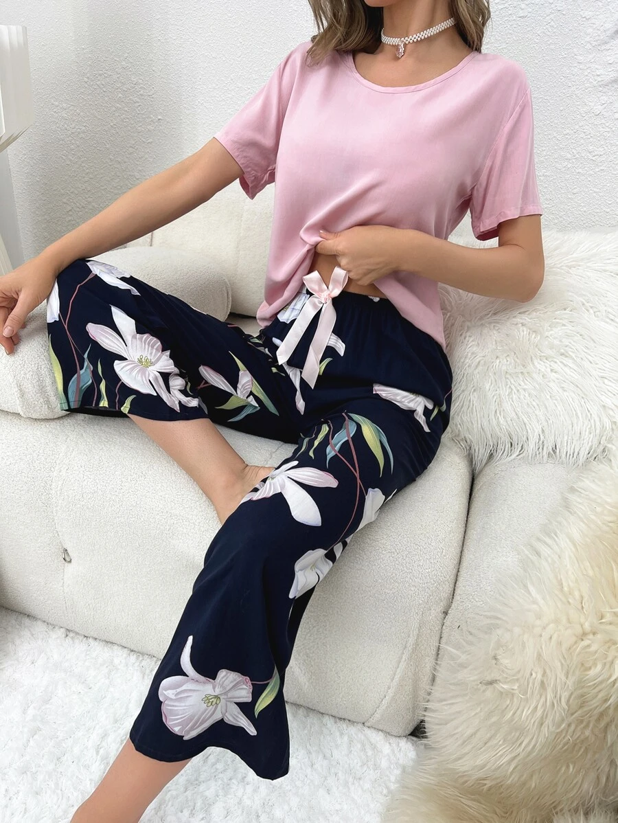 Floral Print PJ Set - Multicolor - View 1