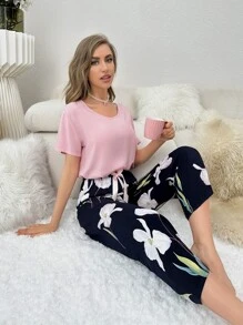 Floral Print PJ Set - Multicolor - View 5