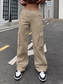 RueChic Flap Pocket Side Cargo Pants - Apricot - View 1