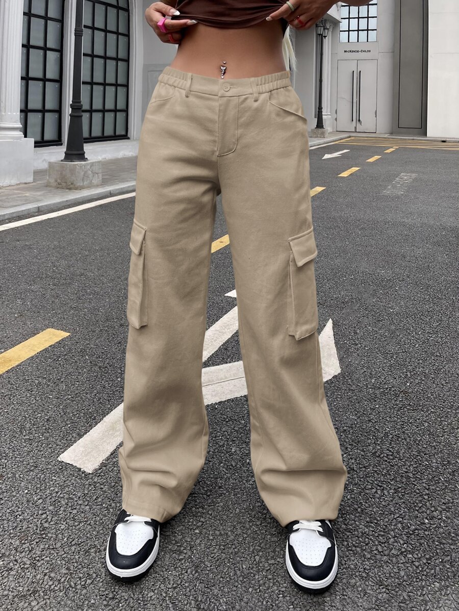 RueChic Flap Pocket Side Cargo Pants - Apricot - View 1