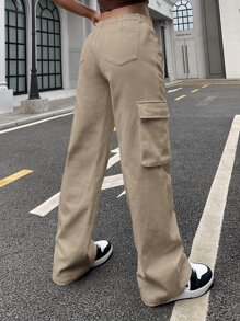 RueChic Flap Pocket Side Cargo Pants - Apricot - View 2