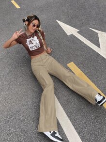 RueChic Flap Pocket Side Cargo Pants - Apricot - View 3