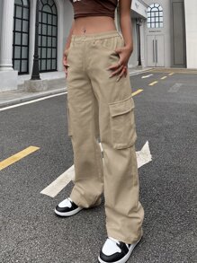 RueChic Flap Pocket Side Cargo Pants - Apricot - View 4