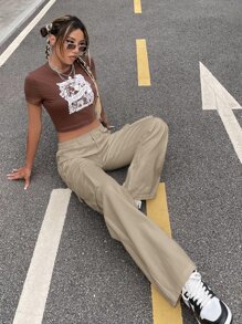 RueChic Flap Pocket Side Cargo Pants - Apricot - View 5