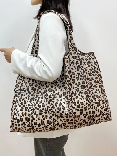 EMERY ROSE Leopard Print Folding Shopper Bag, Grocery Bag, Large Capacity Travel Tote Bag, School Supplies,School Bag,Back To School,School Tote Bag,Large Capacity,Lightweight,Portable,Classic Casual, Suitable For Teen Girls Women College Students,Teacher, Perfect For Back To School,College,Outdoors, Travel, Outings,Shopping, Leopard Print Bag, Best Teacher Appreciation Gift, Animal Print Women Bag, Fall Winter Fashionable Cheetah Print Purse For Women, New Fall Winter Tiger Print Bag For Women , Teacher Gift , Leopard Cheetah Print