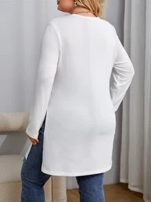 SHEIN Essnce Plus Solid Split Hem Tee - White - View 2
