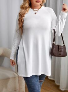 SHEIN Essnce Plus Solid Split Hem Tee - White - View 5