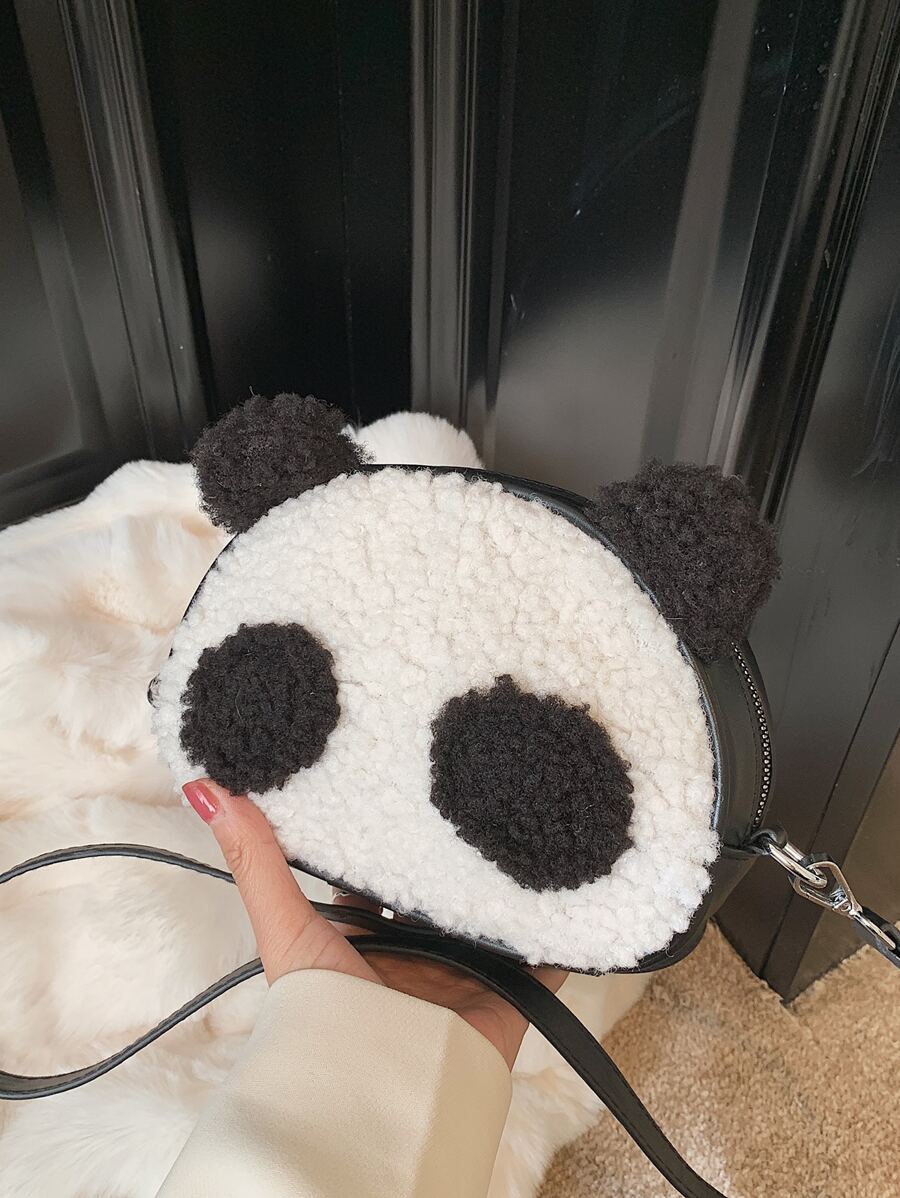 Bolsa creativa mini panda de dibujos animados cabeza de peluche - Blanco y Negro - Ver 1