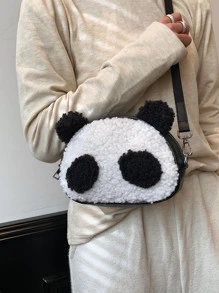 Bolsa creativa mini panda de dibujos animados cabeza de peluche - Blanco y Negro - Ver 2