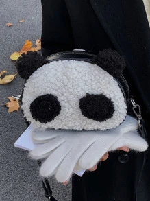 Bolsa creativa mini panda de dibujos animados cabeza de peluche - Blanco y Negro - Ver 4