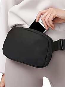 Bolso de cintura tipo mensajero multifuncional, ligero, portátil, impermeable, perfecto para viajes al aire libre, deportes, bolso de pecho de nailon minimalista para mujer, bolso deportivo versátil con cremallera, bolso para teléfono móvil que combina con todo - Negro - Ver 2