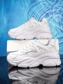 Men Letter Patch Decor Lace-up Front Chunky Sneakers - White - View 1