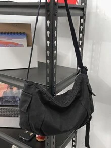 Men Minimalist Canvas Hobo Bag - Black - View 1