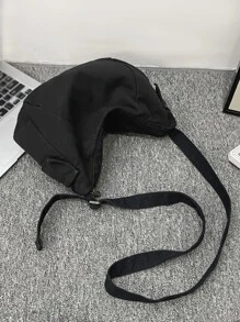 Men Minimalist Canvas Hobo Bag - Black - View 2
