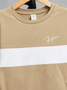 SHEIN Boys Colour Block Letter Graphic Tee - Khaki - View 3