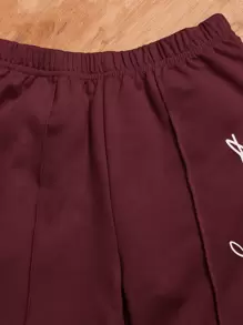 SHEIN 2pcs Young Boy Letter Print Thermal Lined Hoodie And Sweatpants Casual Set For Fall/Winter - Maroon - View 3