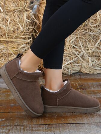 2025冬季极简保暖人造麂皮雪地靴，毛绒靴