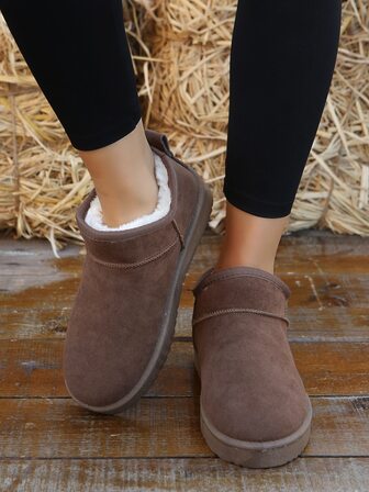 2025冬季极简保暖人造麂皮雪地靴，毛绒靴