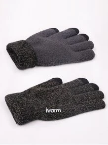 iwarm Men Letter Graphic Gloves - Multicolor - View 3