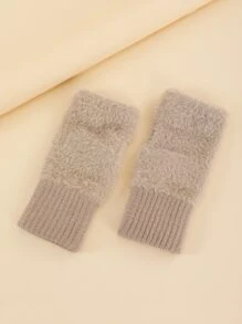 Guantes sin dedo en contraste mullido - Caqui - Ver 2