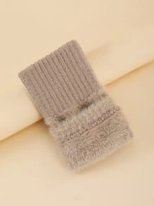 Guantes sin dedo en contraste mullido - Caqui - Ver 4