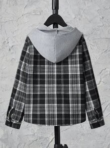SHEIN 男孩格紋和字母圖案連帽襯衫不帶T恤