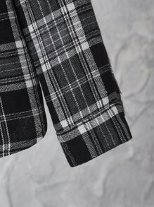 SHEIN 男孩格紋和字母圖案連帽襯衫不帶T恤