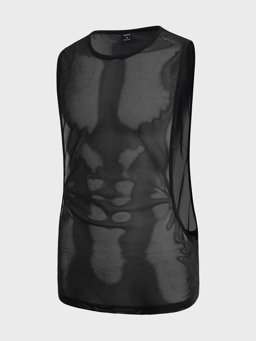 Manfinity Men Solid Sheer Tank Top - Black - View 1