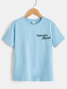 SHEIN Boys Letter & Tropical Print Tee - Baby Blue - View 2