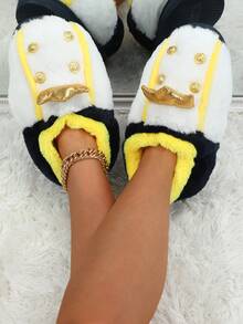 Crown & Studded Decor Fuzzy Novelty Slippers - Multicolor - View 3