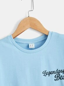 SHEIN Boys Letter & Tropical Print Tee - Baby Blue - View 4