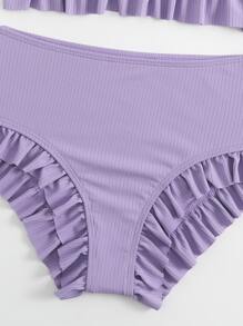 SHEIN Conjunto de bikini con volantes en el borde de las costillas para adolescentes, playa de verano - Púrpura malva - Ver 4