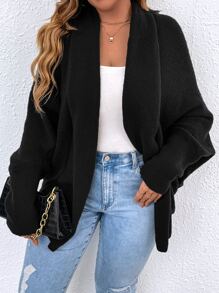 SHEIN LUNE Plus Solid Batwing Sleeve Duster Cardigan - Black - View 5
