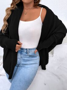 SHEIN LUNE Plus Solid Batwing Sleeve Duster Cardigan - Black - View 6