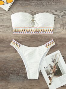 人字紋背心式夏日沙灘比基尼套裝 - 白色 - 查看 7